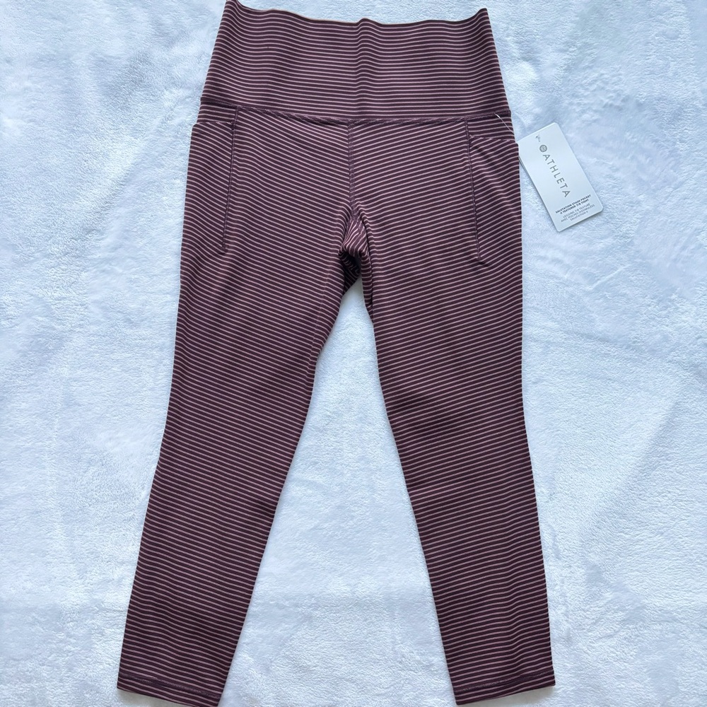 ATHLETA Salutation Stash Pocket II Textured 7/8 Striped Burgundy Legging--NWT--S - Picture 7 of 16